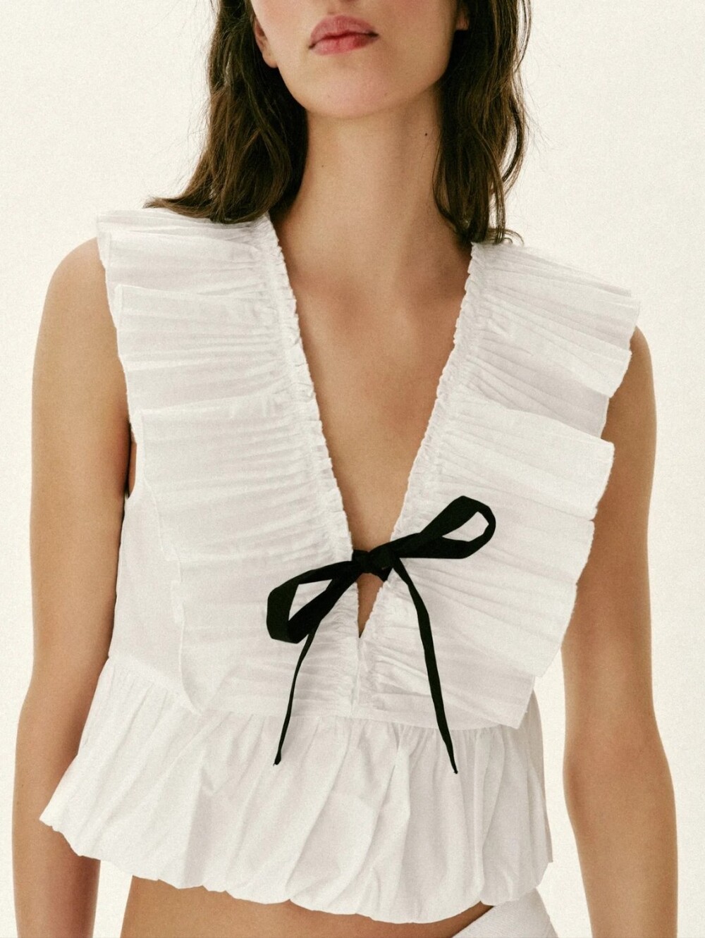ZARA PLEATED RUFFLE BOW TOP - Picture 4 of 9